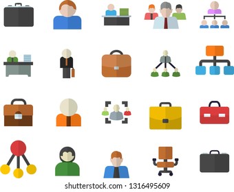 Color flat icon set hierarchy flat vector, case, person, team, briefcase, recruitment, office chair, worker, businessman, user