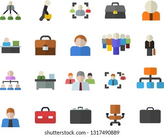 Color flat icon set hierarchy flat vector, case, person, team, briefcase, recruitment, office chair, worker, businessman, user