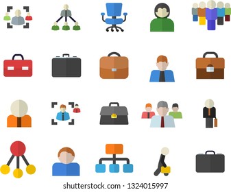 Color flat icon set hierarchy flat vector, case, person, team, briefcase, recruitment, office chair, businessman, user