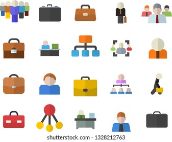 Color flat icon set hierarchy flat vector, case, person, team, briefcase, recruitment, office worker, businessman, user