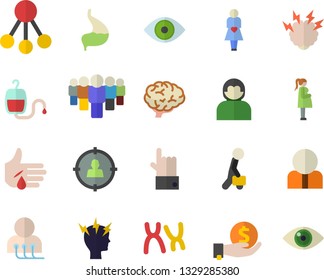 Color flat icon set hierarchy flat vector, person, target audience, investments, team, blood transfusion, injury, eye, headache, diagnostics, gestation, chromosomes, stomach, businessman, brainstorm