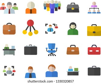 Color flat icon set hierarchy flat vector, case, person, team, briefcase, recruitment, office chair, worker, user