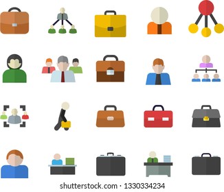 Color flat icon set hierarchy flat vector, case, person, team, briefcase, recruitment, office worker, businessman, user