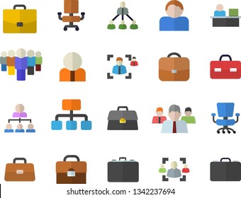 Color flat icon set hierarchy flat vector, case, person, team, briefcase, recruitment, office chair, worker, user