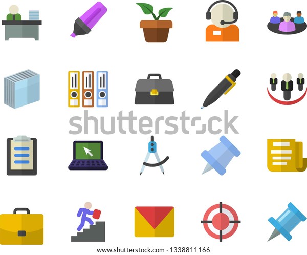 Color flat icon set home plant flat vector,
dividers, case, marker, telephone operator, clipboard, briefcase,
document, sticker, office worker, target, laptop, career ladder,
pen, mail, pushpin