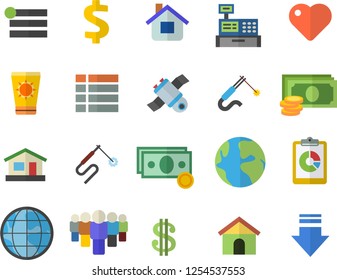 Color flat icon set house flat vector, welding, earth, graphic report, cash, dollar, team, machine, heart, satellit, sun protection cream fector, menu, download