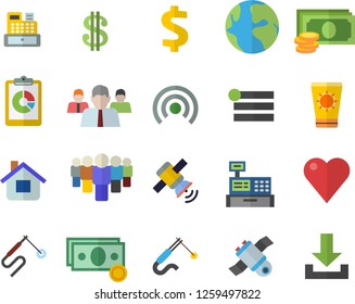 Color flat icon set house flat vector, welding, earth, graphic report, cash, dollar, team, machine, heart, satellit, sun protection cream fector, menu, broadcast, download