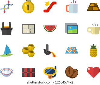 Color flat icon set house layout flat vector, tile, flooring, watermelon, dish, coffee beans, tea, pineapple, honeycomb, metallurgy, dna, medal, escalator fector, swimming mask, windsurfing, gallery