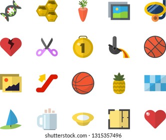 Color flat icon set house layout flat vector, tile, scissors, dish, carrot, pineapple, honeycomb, metallurgy, coffee, dna, medal, basketball, escalator fector, swimming mask, windsurfing, gallery