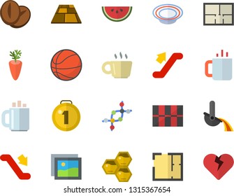 Color flat icon set house layout flat vector, tile, flooring, watermelon, dish, coffee beans, carrot, tea, honeycomb, metallurgy, dna, medal, basketball, escalator fector, gallery, heart