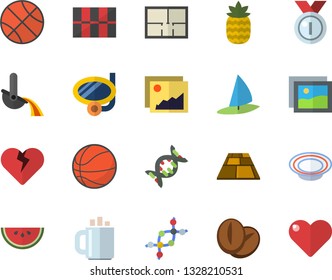 Color flat icon set house layout flat vector, tile, flooring, watermelon, dish, coffee beans, pineapple, metallurgy, dna, medal, basketball, swimming mask fector, windsurfing, gallery, heart