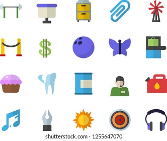 Color flat icon set induction cooker flat vector, cupcake, windmill, sun, butterflies, canister, dollar, telephone operator, flipchart, broken tooth, clip, ink pen, archive, barbell, bowling ball