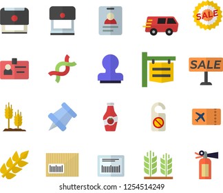 Color flat icon set ketchup flat vector, ear, signboard, sell out, trucking, barcode, DNA, badge, stamp, pushpin, ticket fector, do not disturb, fire extinguisher