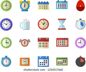 Color flat icon set kitchen egg timer flat vector, calendar, clock, coffee, stopwatch, hourglass, alarm