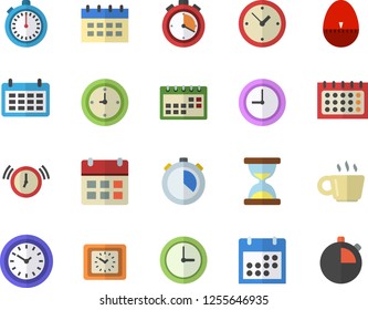 Color flat icon set kitchen egg timer flat vector, calendar, clock, coffee, stopwatch, hourglass, alarm