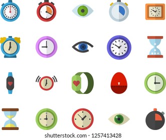 Color flat icon set kitchen egg timer flat vector, clock, eye, stopwatch, fitness bracelet, hourglass, alarm