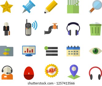 Color Flat Icon Set Kitchen Egg Timer Flat Vector, Main Pipeline, Fabric Manufacture, Location, Telephone Operator, Phone Call, Sell Out, Computer Chart, Businessman, Pencil, Magnifier, Menu, Eye