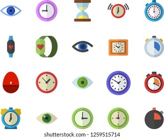 Color flat icon set kitchen egg timer flat vector, clock, eye, stopwatch, fitness bracelet, hourglass, alarm