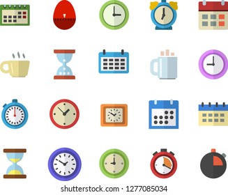 Color flat icon set kitchen egg timer flat vector, calendar, clock, coffee, stopwatch, hourglass, alarm