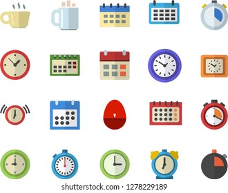 Color flat icon set kitchen egg timer flat vector, calendar, clock, coffee, stopwatch, alarm