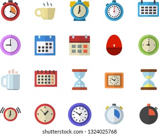 Color flat icon set kitchen egg timer flat vector, calendar, clock, coffee, stopwatch, hourglass, alarm