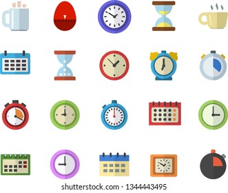 Color flat icon set kitchen egg timer flat vector, calendar, clock, coffee, stopwatch, hourglass, alarm