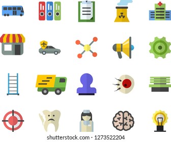 Color flat icon set ladder flat vector, bench, cogwheel, autopilot, store front, trucking, nurse, artificial insemination, broken tooth, clipboard, folder, target, stamp, molecule, brain, bus fector