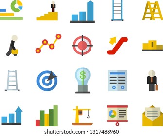 Color flat icon set ladder flat vector, crane, chart, idea, statistics, scatter, target, contract, businessman, career, pedestal, achievement, escalator fector, message