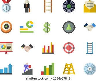 Color flat icon set ladder flat vector, target audience, chart, dollar, statistics, statistic, agreement, businessman, career, medal, achievement, message
