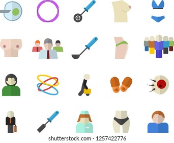 Color flat icon set ladle flat vector, kitchen spatula, spoon, team, nurse, breast, artificial insemination, businessman, buttocks, waistline, swimsuit, hoop, slippers fector, user