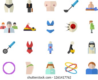 Color flat icon set ladle flat vector, kitchen spoon, team, massage, gestation, nurse, breast, artificial insemination, businessman, buttocks, waistline, swimsuit, hoop, user