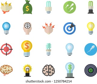 Color flat icon set lamp flat vector, energy saving, idea, wealth, sperm, target, bulb, fector, brainstorm, brain