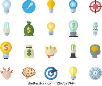 Color flat icon set lamp flat vector, energy saving, idea, wealth, sperm, target, bulb, fector, brainstorm, brain