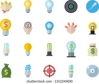 Color flat icon set lamp flat vector, energy saving, idea, wealth, sperm, target, bulb, fector, brainstorm, brain