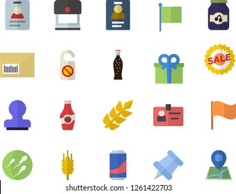Color flat icon set lemonade flat vector, jam, ketchup, ear, flag, present, sell out, barcode, sperm, badge, stamp, pushpin, do not disturb fector, location