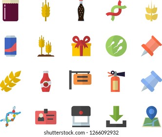 Color flat icon set lemonade flat vector, jam, ketchup, ear, signboard, present, DNA, sperm, badge, pushpin, download, stamp, fire extinguisher, location