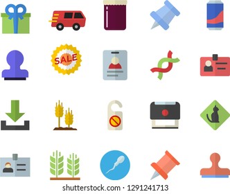 Color flat icon set lemonade flat vector, jam, ear, present, sell out, trucking, DNA, sperm, badge, stamp, pushpin, pets allowed fector, do not disturb, download