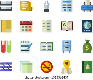 Color flat icon set location flat vector, wealth, notebook, document, ink pen, sticker, to do list, printer, paper tray, archive, contract, book, notepad, passport fector, no smoking, calendar