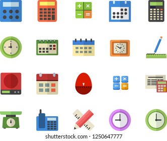 Color flat icon set measure flat vector, calculator, weighing machine, kitchen egg timer, clock, calendar, telephone