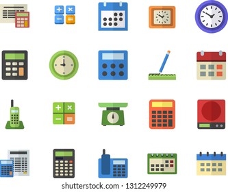 Color flat icon set measure flat vector, calculator, weighing machine, clock, calendar, telephone