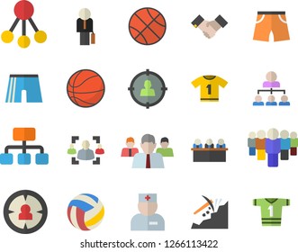 Color Flat Icon Set Mining Flat Vector, Hierarchy, Target Audience, Team, Physician, Recruitment, Meeting, Agreement, Businessman, Basketball, Volleyball, Athletic Shorts, Sport T Shirt