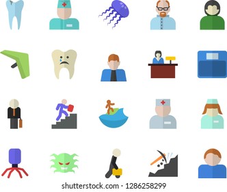 Color flat icon set mining flat vector, person, physician, virus, nurse, caries, businessman, career ladder, scientist, weighing machine, hang glider fector, surfing, reception desk, jellyfish, user