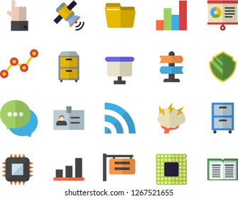 Color flat icon set motherboard flat vector, signboard, scatter chart, flipchart, chat, computer file, archive, satellit, cpu, brainstorm, pointer fector, security, broadcast, badge, indicate, book