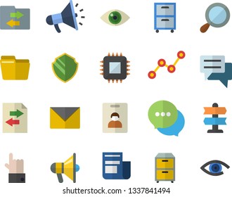 Color flat icon set motherboard flat vector, scatter chart, news, mouthpiece, chat, computer file, archive, indentity card fector, pointer, security, sharing, magnifier, envelope, indicate, eye