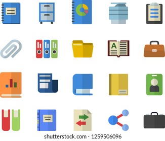 Color flat icon set news flat vector, book balance accounting, briefcase, clipboard, notebook, clip, computer file, folder, copy machine, archive, textbook, pass fector, share, sharing, case