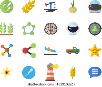 Color flat icon set onion flat vector, ear, pickup truck, oil pumping, lighthouse, target audience, molecules, sperm, molecule, spark, brain, astronaut helmet fector, arrival, starfish, chat