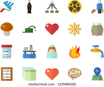 Color Flat Icon Set Paint Roller Flat Vector, Fire, Flour, Mushroom, Lemonade, Hose, Water Tap, Oil Production Platform, Radiation, Vial, Heart, Nurse, Abacus, Sticker, Hierarchy, Brain, Location