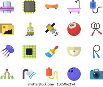 Color flat icon set paint brush flat vector, sink, shower, medical warmer, printer, satellit, cpu, classification, bowling ball, skateboard, skipping rope, jellyfish fector, gallery, camera