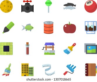 Color flat icon set paint brush flat vector, roller, skyscraper, canned food, lollipop, tomato, fish, whiskey, well, main pipeline, marker, blood test, moon, cpu, bowling ball, centimeter, gallery Color flat icon set paint brush flat vector, roller, skyscraper, canned food, lollipop, tomato, fish, whiskey, well, main pipeline, marker, blood test, moon, cpu, bowling ball, centimeter, gallery