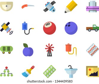 Color flat icon set paint brush flat vector, sink, plum, windmill, pickup truck, knife, pill packaging, medical warmer, printer, pencil, satellit, classification, bowling ball, skateboard, gallery